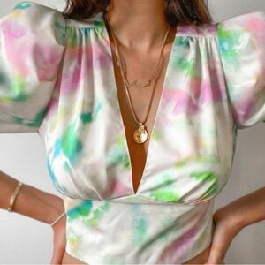 Amanda Uprichard Rosen Crop Puff Sleeve Top XS
